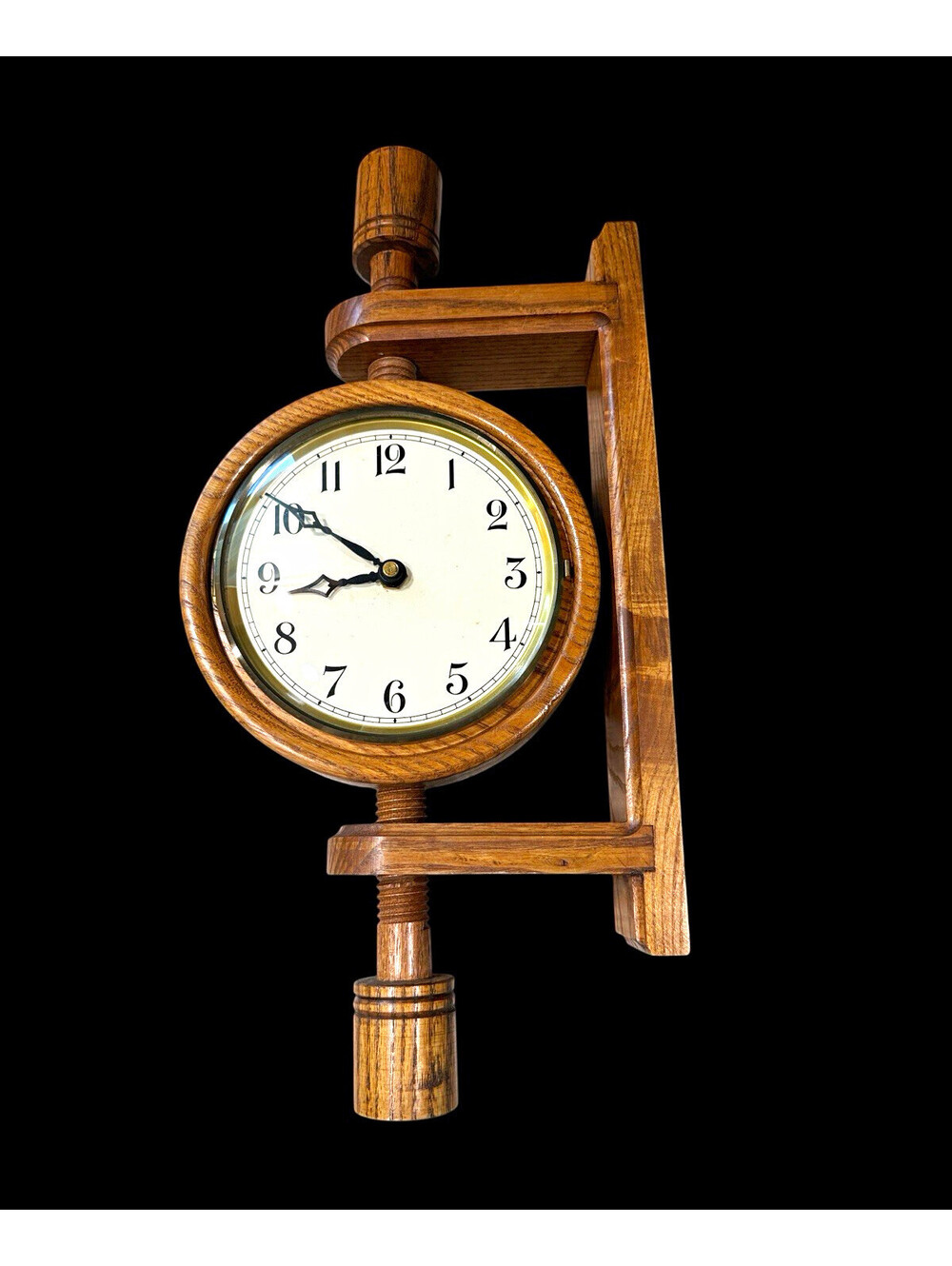 Brown Wood Wall Analog Clock Quartz Battery Round Arabic Numerals - Tested